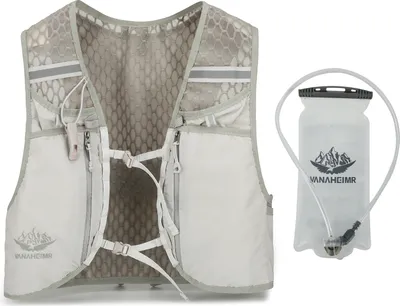 Zdjęcie produktu dla Kamizelka hydracyjna Vanaheimr z kieszeniami, regulowanymi paskami, unisex, kamizelka do biegania, kamizelka turystyczna, kamizelka rowerowa, szara, z workiem na wodę 2L