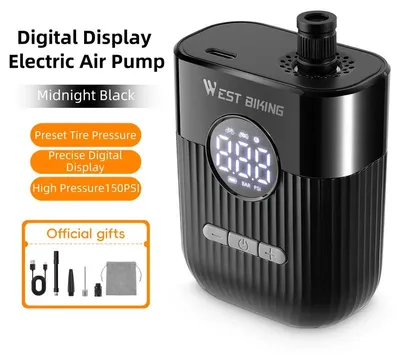 Produktbild von Mini Fahrrad Luftpumpe - Elektrische Reifenpumpe - 150 psi Hochdruck - Digitaldisplay - Tragbarer Kompressor für Schrader- und Presta-Ventile - Schwarz