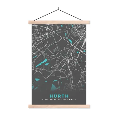 Produktbild von MuchoWow® Textilposter Stadtplan - Hürth - Deutschland - Karte 40x60 cm mit holzfarbenen Rahmen - Poster