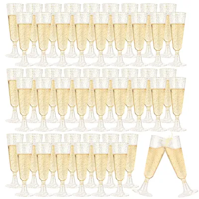 Immagine prodotto di Bicchieri da champagne da 150 ml - Set da 50 pezzi - Riutilizzabili - Senza BPA - Trasparenti - Plastica resistente - Flûte da champagne