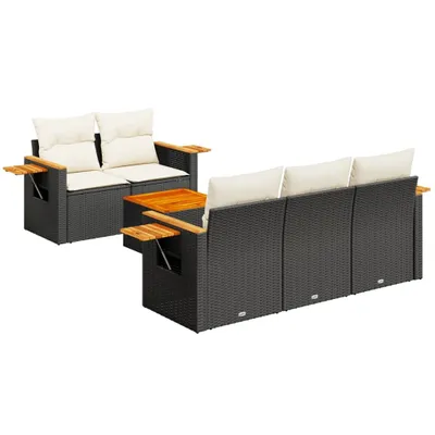 Produktbild von 6-tlg. Garten-Sofagarnitur mit Kissen Schwarz Poly Rattan