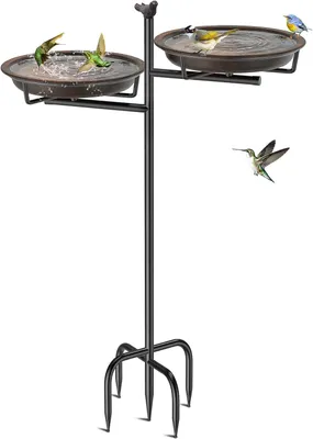 Productafbeelding van Vogelbad 2-in-1, dubbele kom, bruin metaal, voor tuin