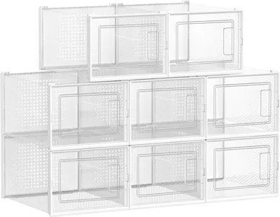 Productafbeelding van Schoenenboxen set van 8 - Opvouwbaar en stapelbaar - Transparant - 31 x 24,5 x 17,5 cm - Met ventilatiegaten