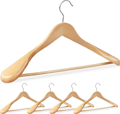 Immagine prodotto di Set da 10 grucce per abiti, spalle larghe, gancio girevole a 360°, gruccia con barra per pantaloni, grucce in legno, colore naturale
