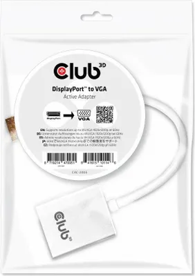 Obrázek produktu pro CLUB3D Displayport to VGA Active Adapter, DisplayPort, VGA, Samec, Samice, Přímý, Přímý