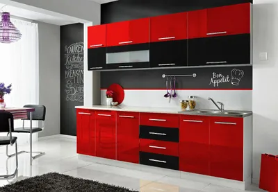 Produktbild von NEU Küche MONI N4 260 cm verschiedene Farbkombinationen Hochglanz erweiterbar Rot-Schwarz