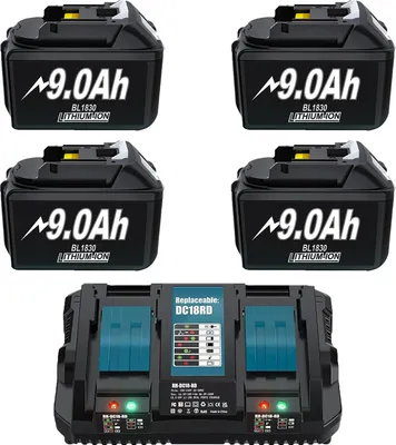 Obrázek produktu pro BL1830 náhradní baterie, kapacita 9000 mAh, 18V Li-ion technologie, 4 baterie 1 nabíječka