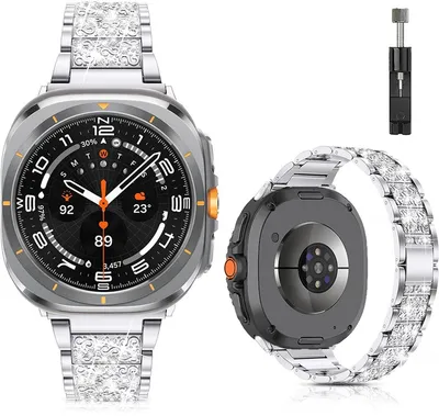 Produktbild von Stravo Luxe Strass Edelstahl-Armband für Samsung Galaxy Watch Ultra / Ultra 2025 – Elegantes Metallarmband, verstellbar mit Kürzungsset – Silber