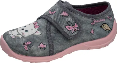 Produktbild von Fischer Kinder Hausschuh Mädchen Katze Schmetterling Print 632332, Größe:34 EU, Farbe:Grau