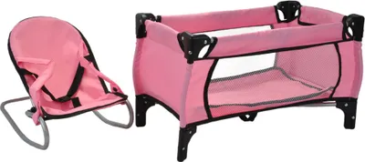 Produktbild von Bandits & Angels Puppenbett und Wippe Softpink Angel – Rosa Puppenmöbel – Stuhl mit Sicherheitsgurten und Griffen – Klappbett inklusive Aufbewahrungstasche – für Mädchen