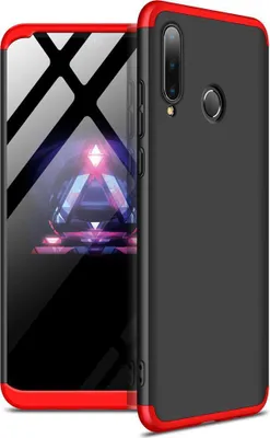 Produktbild von Hülle für Huawei P30 Lite 360 Grad Schutz mit Displayglas Schutzglas Bumper Cover Huawei P30 Lite Farbe: Schwarz, Rot