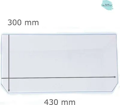 Produktbild von Kühlschrank Einlegeboden - Klarglas 4 mm - 2 abgeschrägte Ecken - 430 mm x 300 mm - (89,96 EUR / qm - Mindestbfl. 0,25 qm - Kantenb. 5,35 EUR / lfm - Eckenb. 1,00 EUR / Stck. )