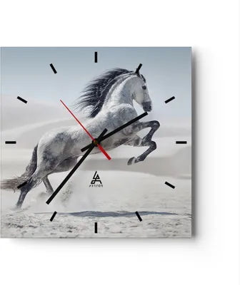 Produktbild von Wanduhr - Quadrat - Glasuhr - Pferd Tier Natur - 40x40cm - Schleichendes Uhrwerk - Lautlos - zum Aufhängen bereit - Dekoration Modern - Wanddekoration aus Glas - C3AC40x40-3644
