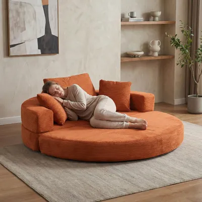 Produktbild von LVHOM Modulares Schlafsofa, Klappbares Bodensofa 2 Sitzer aus Cord, Klappsofa für Gäste & kleine Räume, Tagesbett Ohne Montage, Orange