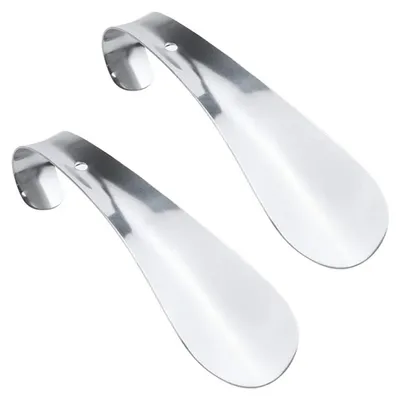 Image de set de 2 petits chausse-pieds en acier inoxydable | Chausse-pied de 16cm | Aide à chausser en métal | Modèle solide | Chausse-pied en métal avec trou pour le suspendre