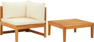 Immagine prodotto di Set Divani Giardino 2 pz Cuscini Bianco Crema in Legno d'Acacia