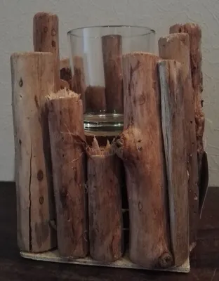 Produktbild von Schöner Kerzenständer Teelichthalter natur Holz und Glas