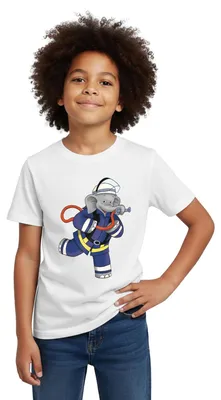 Produktbild von Spreadshirt Benjamin Blümchen Als Feuerwehrmann Kinder T-Shirt, 122/128 (7-8 Jahre), Weiß