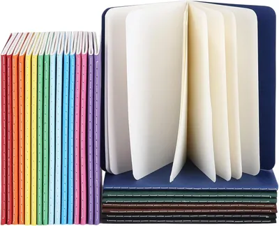 Produktbild von Notizbücher Set 14 x 9 cm, 24 Stück, Kraftpapier, 30 Seiten, 12 Farben, für Schule