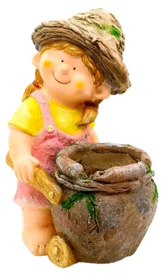 Produktbild von Wichtelstube-Kolletion XXL Gartefigur Lisa Dekofigur für Außen mit Blumentopf 28,5 x 22,5 x 40,5cm Gartendeko mit Pflanzkübel Blumenvase Garten Wetterfest