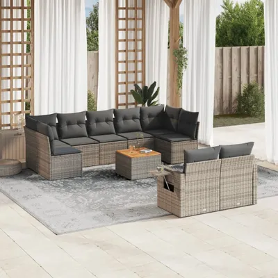 Produktbild von Design 10-tlg. Garten-Sofagarnitur mit Kissen Grau Poly Rattan, Gartensofas 2024 Neu