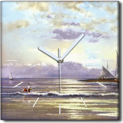 Produktbild von Coloray Uhr auf Leinwand 30x30 cm Wand Uhr Dekoration Wohnzimmer Segeltuch weiße Zeiger -Meer-Fischerlandschaft.