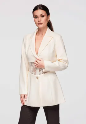 Produktbild von LARICA Damen Blazer Tailliert Spitze Elegant Lang OW-BLZB-0108 beige M