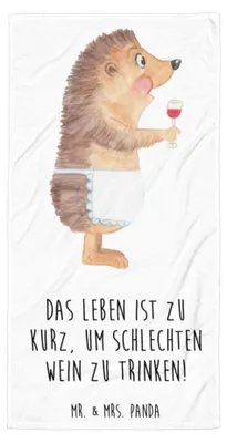 Produktbild von Mr. & Mrs. Panda Handtuch Igel Wein - Weiß - Geschenk, Großes, Strandtuch, trinken, Weinglas, Duschtuch, Weißwein, Rotwein, Spruch, Lustige Sprüche, Strandlaken