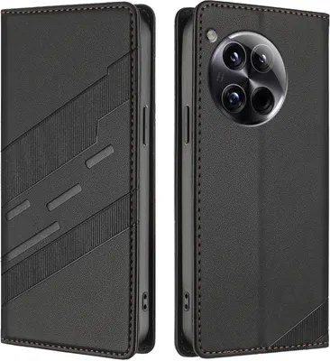Image de Etui pour OnePlus 12, étui portefeuille en cuirPolyuréthaneavec fente pour cartes et fonction stand Schwarz