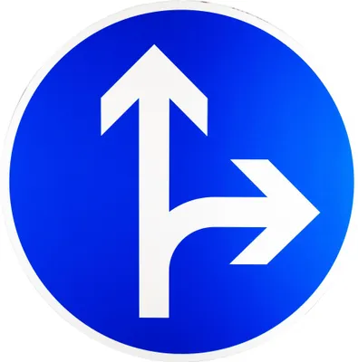 Produktbild von ORIGINAL Verkehrszeichen 214 * Vorgeschriebene Fahrtrichtung gerade oder rechts * 600 mm nach StVO und RAL-Gütebedingungen Strassenschild Schilder Gebotsschild Straßenzeichen blau Pfeil weiss