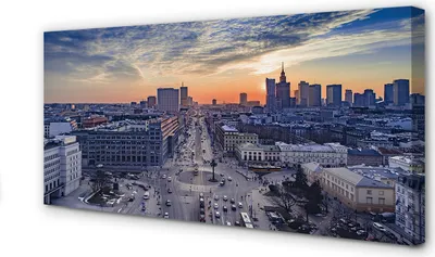 Produktbild von Leinwandbild 120x60 Wandkunst Warschau Wolkenkratzer Sonnenuntergang