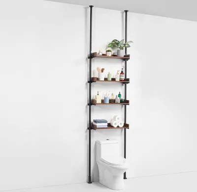 Obrázek produktu pro SucceBuy úložný box nad toaletu, 4stupňově nastavitelný, nízkouhlíková ocel, výška 135-335 cm, snadná montáž, prostorově úsporný pro malé prostory, vhodný pro většinu toalet