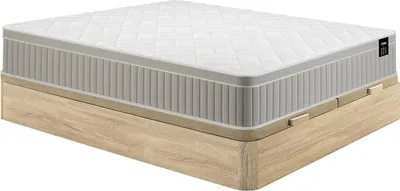 Produktbild von Set 180 x 200 cm Boxspringbett mit Stauraum in hellem Naturton + Schaum- und Gelmatratze mit Memory-Effekt 7 Zonen, Höhe 22 cm - SOMIRA von YSMÉE