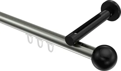 Produktbild von Interdeco Innenlaufstange / Gardinenstange mit Innenlauf Edelstahl-Optik / Schwarz, Typ Siteno Luino (Kugel), 20 mm Ø 1-läufig, 600 cm