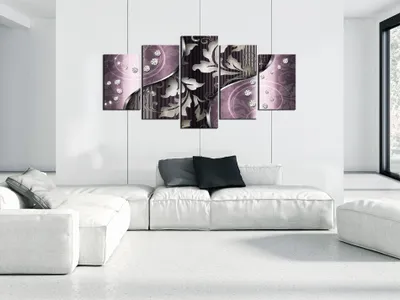 Produktbild von Akustikbild Abstrakt Ornament 200x100 cm Bilder Akustikschaum Hochleistungsschallabsorber Schallschutz Leinwand 5 tlg Wandbild Raumakustik Schalldämmung a-A-0068-b-p