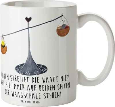 Produktbild von Mr. & Mrs. Panda Tasse mit Spruch Waage Harmonie - Weiß - Geschenk, Kaffeebecher, Geschenke Sternzeichen, Diplomatie, Geburtstagsgeschenk, Kaffeetasse, Gleichgewicht