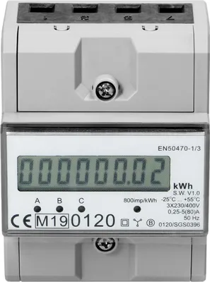 A close-up studio shot of a digital electricity meter.