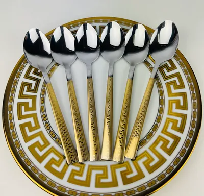 Produktbild von 6er Set Medusa Mäander Suppenlöffel 19 cm Edelstahl, Esslöffel Menülöffel Tafellöffel Müslilöffel Spülmaschinenfest, Schwer und Hochwertig Löffel aus Edelstahl Rostfrei 304