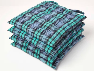 Produktbild von HOMESCAPES Sitzkissen Blackwatch mit Schottenmuster, 100% Baumwolle, 4er-Set