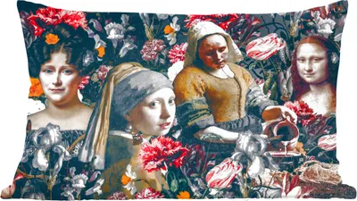 Produktbild von MuchoWow® Zierkissen Sofakissen Wohnzimmer Dekokissen 50x30 cm Malerei - Collage - Alte Meister - Blumen - Wohnzimmerdekoration - Polster mit Photo