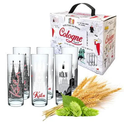 Produktbild von Set mit 6 farbenfrohen Kölsch-Gläsern, ideal für Bierliebhaber