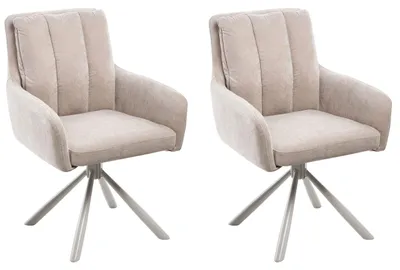 Produktbild von BELIANI Esszimmerstuhl 2er Set Beige aus Stoff Gepolstert Drehbar mit Armlehnen Schwarze Metallbeine Retro Design Moderner Stil Polsterstühle