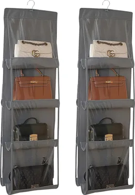 Produktbild von Hängender Kleiderschrank Organizer für Handtaschen & Geldbörsen: 2 Stück mit 8 Durchsichtigen Kunststofffächern, über der Tür Aufbewahrung
