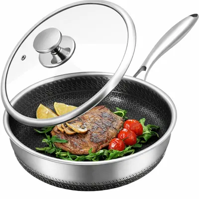 Bratpfanne 28 cm Edelstahl Triply mit Wabenbeschichtung, induktionsgeeignet