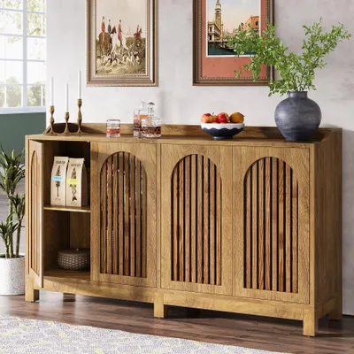 Immagine prodotto di Mobiletto buffet da 145 cm con spazio contenitivo, lungo credenza con ante e ripiani regolabili, mobiletto in legno per sala da pranzo, soggiorno o cucina