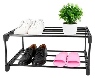 Immagine prodotto di Scaffale per scarpe, 2 ripiani, nero, metallo, 45x26x19 cm, impilabile