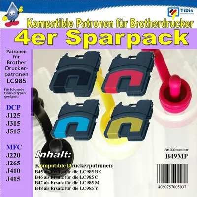 Produktbild von LC-985 Multipack mit 4 TiDis Ersatzdruckerpatronen