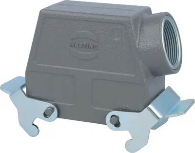 Produktbild von HARTING Han 16B Tüllengehäuse hoch, 1xM32 seitlicher Kabelabgang, mit 2 Querbügeln Verschraubung M32 Klemmbereich