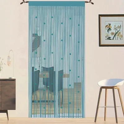 Produktbild von Fliegengittervorhang aus Perlen für Türen und Fenster, Kordengardine, Raumteiler, 90 x 200 cm, Blau, Insektenschutz, dekorativer Vorhang