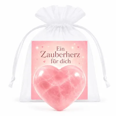 Produktbild von MilaBoo® Herzstein Rosenquarz zur Einschulung – Glücksstein mit Karte im Organzasäckchen für Schultüte & Schulstart